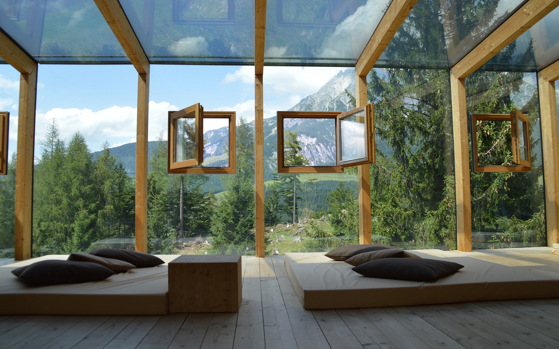 modern interior with beautiful view to the mountains